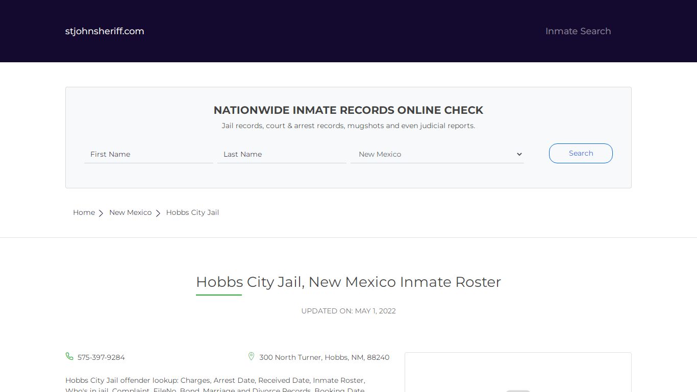 Hobbs City Jail, New Mexico Inmate Roster